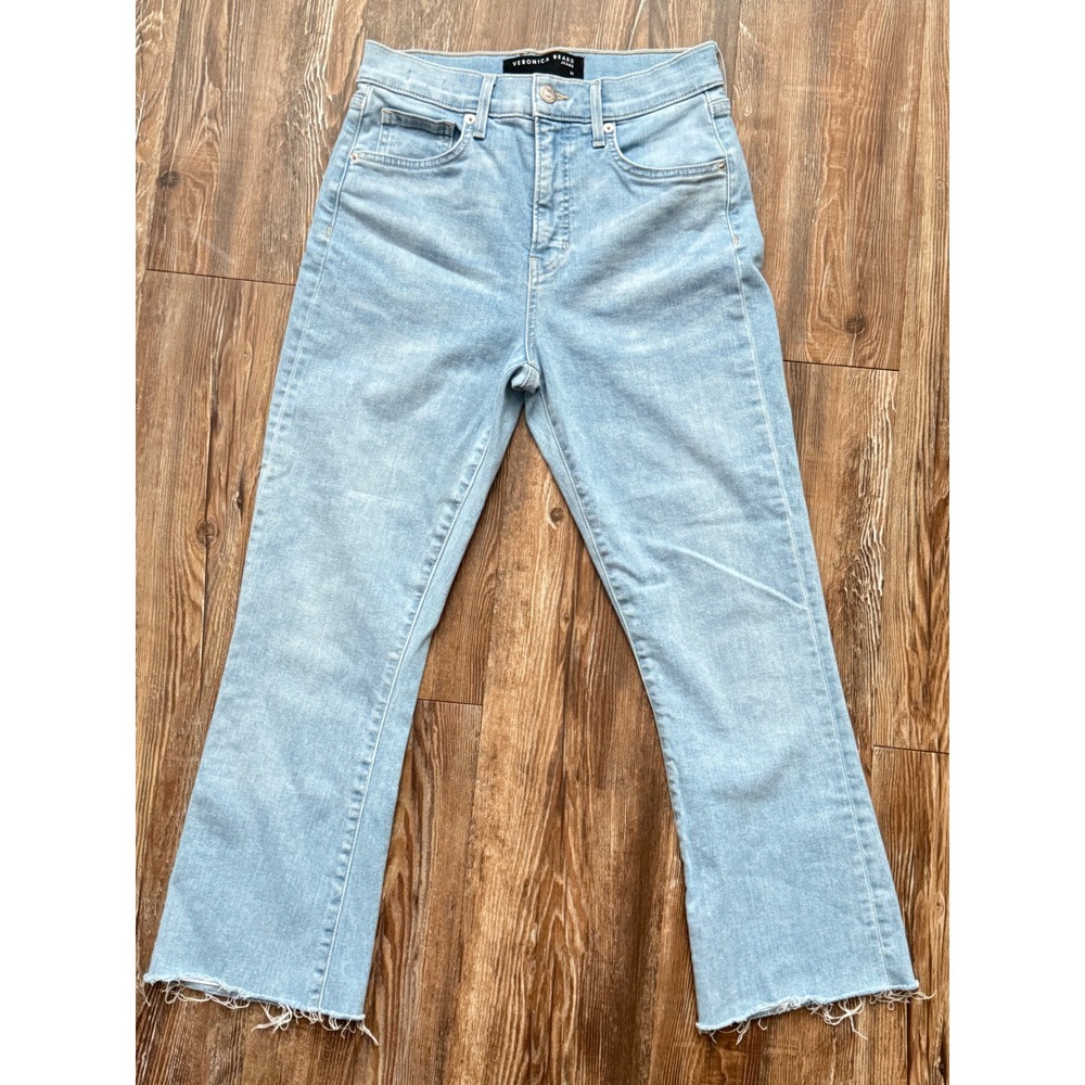 Veronica Beard Carly Kick Flare High Rise Jeans Light Wash Raw Hem Size 27